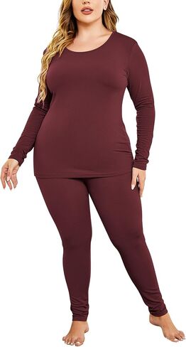 IN'VOLAND Women’s Plus Size Thermal Long Johns Sets Fleece Lined 2 Pcs Underwear Top & Bottom Pajama Set in Saudi Arabia