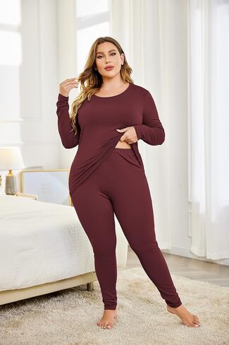 IN'VOLAND Women’s Plus Size Thermal Long Johns Sets Fleece Lined 2 Pcs Underwear Top & Bottom Pajama Set in Saudi Arabia