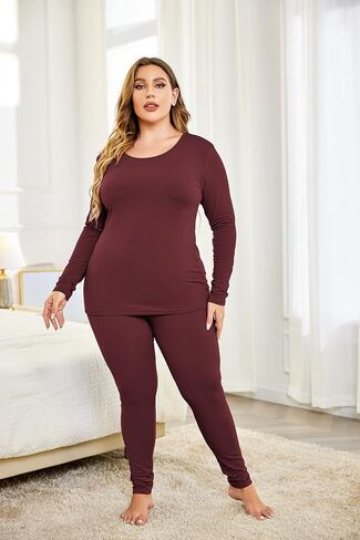 IN'VOLAND Women’s Plus Size Thermal Long Johns Sets Fleece Lined 2 Pcs Underwear Top & Bottom Pajama Set in Saudi Arabia