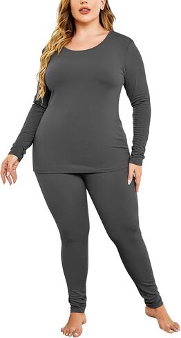 IN'VOLAND Women’s Plus Size Thermal Long Johns Sets Fleece Lined 2 Pcs Underwear Top & Bottom Pajama Set in Saudi Arabia