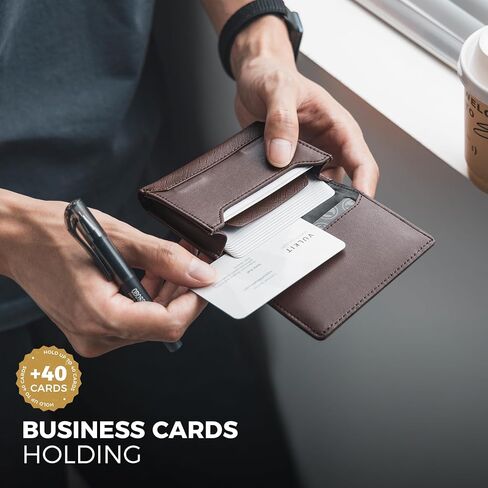 VULKIT Business Card Holder Premium Leather RFID Blocking Card Case With ID Window Magnetic Closure Holds Up to 40 Business Cards in Saudi Arabia