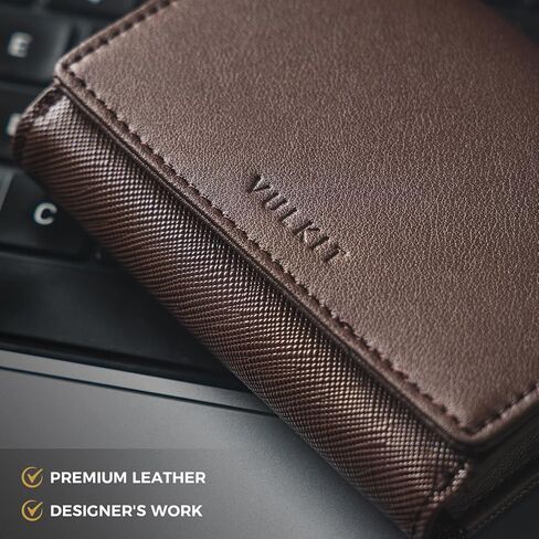 VULKIT Business Card Holder Premium Leather RFID Blocking Card Case With ID Window Magnetic Closure Holds Up to 40 Business Cards in Saudi Arabia