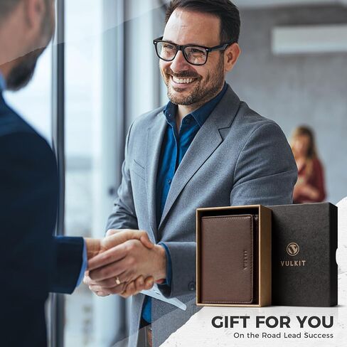 VULKIT Business Card Holder Premium Leather RFID Blocking Card Case With ID Window Magnetic Closure Holds Up to 40 Business Cards in Saudi Arabia