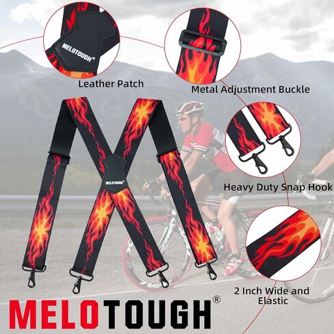 MELOTOUGH Men's Suspender 1.5/2 Inch Wide Suspenders Full Elastic X Back Suspender with Snap Hooks in Kuwait