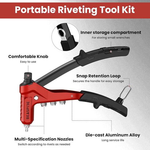 Beaspire Rivet Nut Tool Kit, 9.5" Rivnut Tool Kit with 8 Mandrels, Nutsert Tool Kit with 80 Pcs Rivet Nuts Assortment Kit and Rugged Carrying Case,M3,M4 M5,M6,6-32,8-32,10-24,1/4-20 in Kuwait
