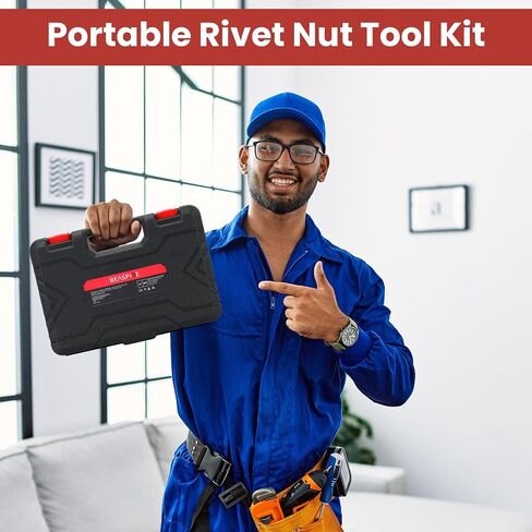Beaspire Rivet Nut Tool Kit, 9.5" Rivnut Tool Kit with 8 Mandrels, Nutsert Tool Kit with 80 Pcs Rivet Nuts Assortment Kit and Rugged Carrying Case,M3,M4 M5,M6,6-32,8-32,10-24,1/4-20 in Kuwait