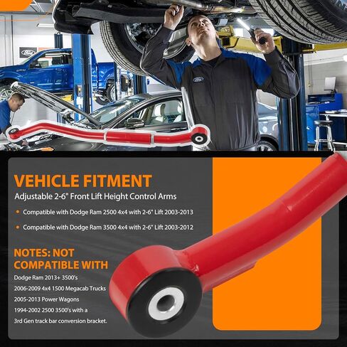 شريط المسار الأمامي 2-6 ''رفع أحمر لدودج رام 2500 3500 2WD 4WD 2003 2004 2005 2006 2007 2008 2009 2010 2011 2012 2013، قضيب مسار قابل للتعديل مع جلبة مطورة in Kuwait