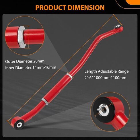 شريط المسار الأمامي 2-6 ''رفع أحمر لدودج رام 2500 3500 2WD 4WD 2003 2004 2005 2006 2007 2008 2009 2010 2011 2012 2013، قضيب مسار قابل للتعديل مع جلبة مطورة in Kuwait