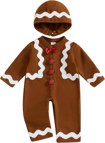 Ayalinggo Baby Gingerbread Man Costume Newborn Infant Christmas Outfit Toddler Kids Ginger Bread Outfit Romper Jumpsuit Hat in Saudi Arabia