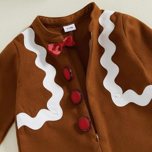 Ayalinggo Baby Gingerbread Man Costume Newborn Infant Christmas Outfit Toddler Kids Ginger Bread Outfit Romper Jumpsuit Hat in Saudi Arabia