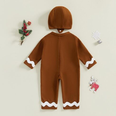 Ayalinggo Baby Gingerbread Man Costume Newborn Infant Christmas Outfit Toddler Kids Ginger Bread Outfit Romper Jumpsuit Hat in Saudi Arabia