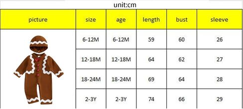 Ayalinggo Baby Gingerbread Man Costume Newborn Infant Christmas Outfit Toddler Kids Ginger Bread Outfit Romper Jumpsuit Hat in Saudi Arabia