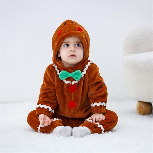 Ayalinggo Baby Gingerbread Man Costume Newborn Infant Christmas Outfit Toddler Kids Ginger Bread Outfit Romper Jumpsuit Hat in Saudi Arabia