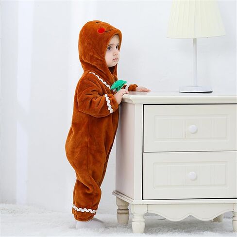 Ayalinggo Baby Gingerbread Man Costume Newborn Infant Christmas Outfit Toddler Kids Ginger Bread Outfit Romper Jumpsuit Hat in Saudi Arabia