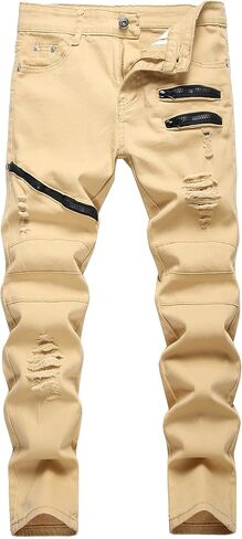 Boy's Stylish Moto Biker Ripped Distressed Skinny Fit Stretch Fashion Denim Jeans in Saudi Arabia