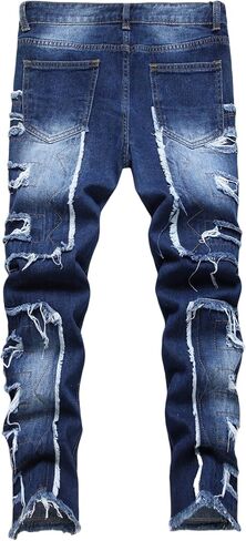 Boy's Stacked Jeans Skinny Fit Ripped Destroyed Distressed Fashion Comfy Denim Jeans Pants in Kuwait