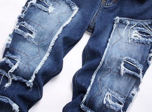 Boy's Stacked Jeans Skinny Fit Ripped Destroyed Distressed Fashion Comfy Denim Jeans Pants in Kuwait