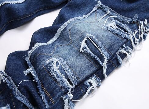 Boy's Stacked Jeans Skinny Fit Ripped Destroyed Distressed Fashion Comfy Denim Jeans Pants in Kuwait