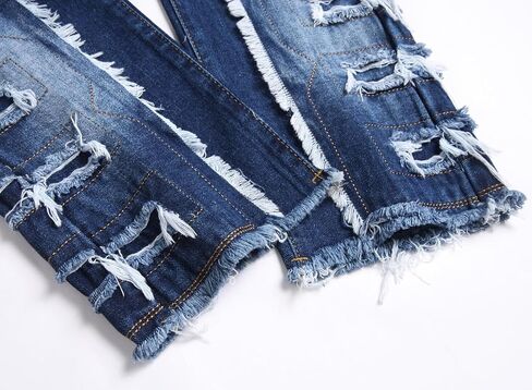 Boy's Stacked Jeans Skinny Fit Ripped Destroyed Distressed Fashion Comfy Denim Jeans Pants in Kuwait