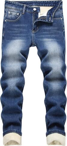 Boy's Fleece Lined Jeans Winter Skinny Fit Thicken Thermal Warm Comfy Denim Pants in Kuwait