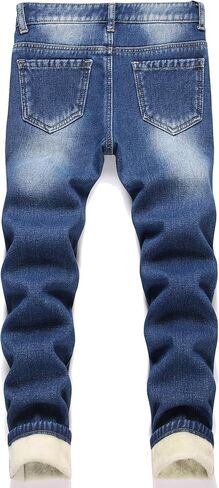 Boy's Fleece Lined Jeans Winter Skinny Fit Thicken Thermal Warm Comfy Denim Pants in Kuwait