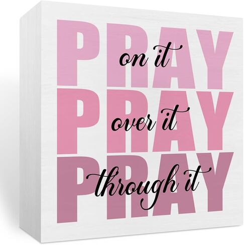 Pink Office Desk Accessories Decor Sign, Pink Dorm Room Decor for Women, Pink Bathroom Decor, Inspirational Christian Gifts for Women Boss, Pray on it Wooden Sign Bible Verse Wall Art Decor in Kuwait