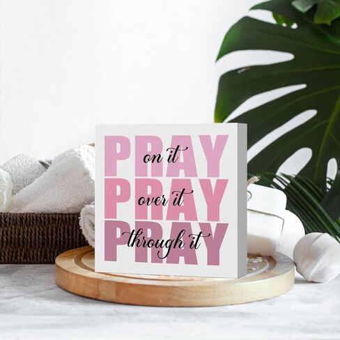 Pink Office Desk Accessories Decor Sign, Pink Dorm Room Decor for Women, Pink Bathroom Decor, Inspirational Christian Gifts for Women Boss, Pray on it Wooden Sign Bible Verse Wall Art Decor in Kuwait