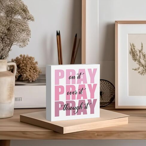 Pink Office Desk Accessories Decor Sign, Pink Dorm Room Decor for Women, Pink Bathroom Decor, Inspirational Christian Gifts for Women Boss, Pray on it Wooden Sign Bible Verse Wall Art Decor in Kuwait