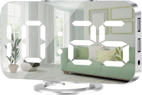 Digital Alarm Clock,Large Display LED And Mirror Desk Clock With Dual USB Charger Ports, 3 Levels Brightness,12/24H Alarm Clocks, Modern Electronic Clock for Bedroom Living Room Office - White in Saudi Arabia
