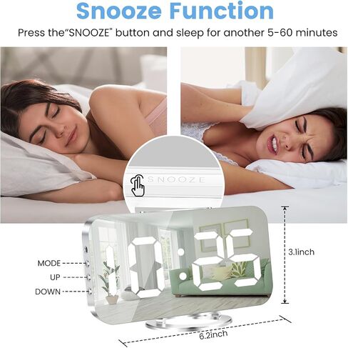Digital Alarm Clock,Large Display LED And Mirror Desk Clock With Dual USB Charger Ports, 3 Levels Brightness,12/24H Alarm Clocks, Modern Electronic Clock for Bedroom Living Room Office - White in Saudi Arabia