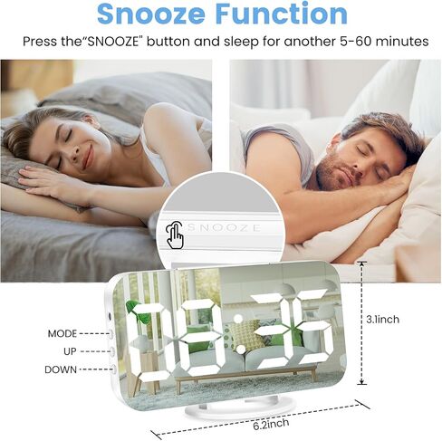 Digital Alarm Clock,Large Display LED And Mirror Desk Clock With Dual USB Charger Ports, 3 Levels Brightness,12/24H Alarm Clocks, Modern Electronic Clock for Bedroom Living Room Office - White in Saudi Arabia