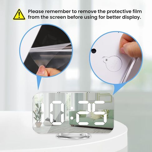 Digital Alarm Clock,Large Display LED And Mirror Desk Clock With Dual USB Charger Ports, 3 Levels Brightness,12/24H Alarm Clocks, Modern Electronic Clock for Bedroom Living Room Office - White in Saudi Arabia