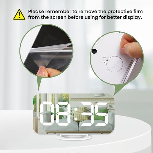 Digital Alarm Clock,Large Display LED And Mirror Desk Clock With Dual USB Charger Ports, 3 Levels Brightness,12/24H Alarm Clocks, Modern Electronic Clock for Bedroom Living Room Office - White in Saudi Arabia
