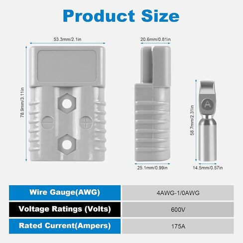 175 Amp Battery Quick Connect/Disconnect Connector,1/0AWG Battery Cable Connector Kit for RV,Truck,Winch (2 PCS) Grey in Saudi Arabia