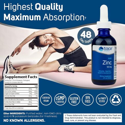 Trace Minerals | Liquid Ionic Zinc | 50 mg Zinc with Magnesium | Supports Immune System, Digestion, Growth, & Development | for Kids and Adults | 45 Servings, 2 fl oz (1 Pack) in Kuwait