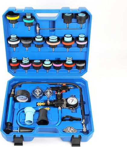 28pcs Universal Radiator Pressure Tester Kit, Coolant Vacuum Refill kit，Coolant Pressure Tester Kit with Manual Pump and Color-Coded Test Caps (Black) in Saudi Arabia