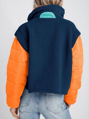Tankaneo Womens Fleece Puffer Pullover Jacket Sherpa Fuzzy Coat Fall Winter Half Zip Color Block Sweatshirt in Saudi Arabia
