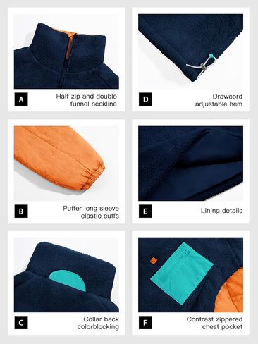 Tankaneo Womens Fleece Puffer Pullover Jacket Sherpa Fuzzy Coat Fall Winter Half Zip Color Block Sweatshirt in Saudi Arabia