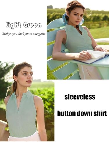 HOTOUCH Women's Sleeveless Button Down Shirts Hidden-Button Front Casual Loose Dressy Blouses V Neck Work Tank Tops in Saudi Arabia