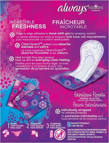 فوط صحية نسائية يومية من Always Radiant للنساء، امتصاص عادي، غير معطرة، 96 قطعة (عبوة من 1) in Kuwait