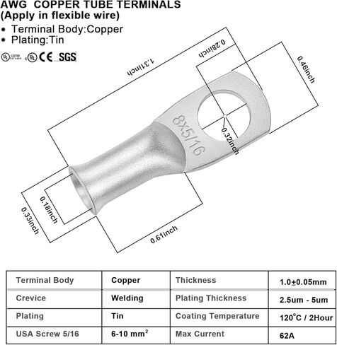 Battery Cable - iGreely 8 AWG 8 Gauge Wire Made with Tinned Copper Wire Battery Power Inverter Cables with Terminals for Solar Panel Trolling Motor Automotive Motorcycle RV Marine Boat 2ft/60cm in Kuwait