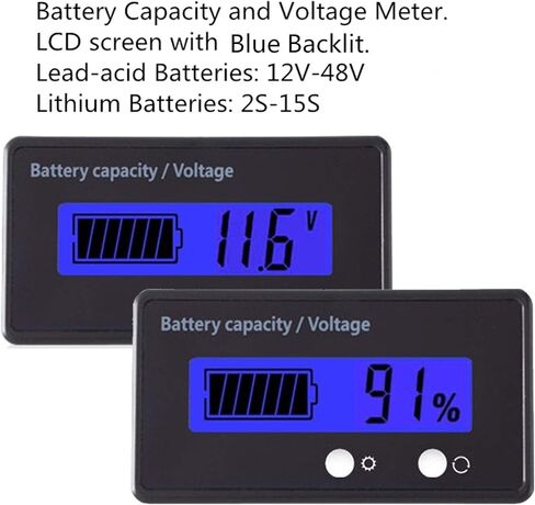 12V 24V 36V 48V 60V 72V 84V battery capacity Monitor& indicator LCD Display Blue Backlight, Waterproof rv Level Voltage Meter Gauge Tester for 2S-15S Lithium-iron &Lead-acid Batteries Auto Car Vehicle in Saudi Arabia