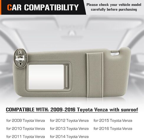 Sun Visor with Light for 2009-2016 Toyota Venza with Sunroof, Left Driver Side Beige Sunvisor Replacement 74320-0T021-A1 in Kuwait