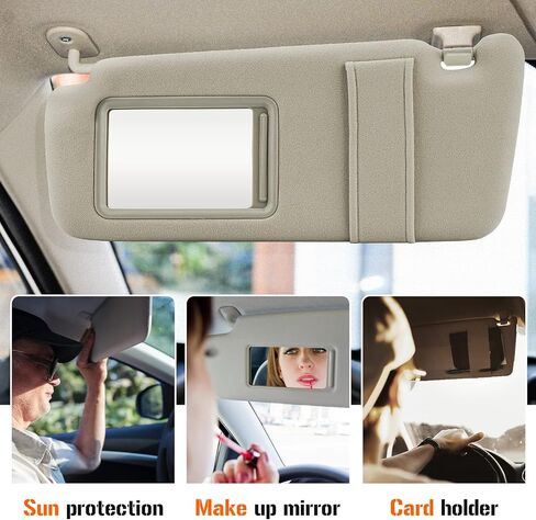 Sun Visor with Light for 2009-2016 Toyota Venza with Sunroof, Left Driver Side Beige Sunvisor Replacement 74320-0T021-A1 in Kuwait