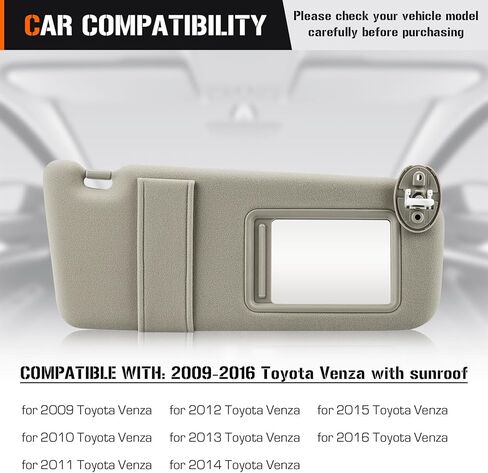 واقي من الشمس مع ضوء لسيارة Toyota Venza 2009-2016 مع فتحة سقف، بديل حاجب الشمس باللون البيج من الجانب الأيسر للسائق 74320-0T021-A1 in Kuwait