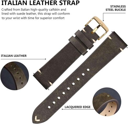 BSIONSTRAP Antique Watch Bands for Men, Italian Leather, Quick Release Watch Straps, Compatible with Watch Lug Width 18mm 20mm 22mm in Kuwait