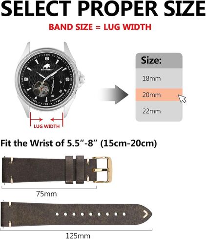 BSIONSTRAP Antique Watch Bands for Men, Italian Leather, Quick Release Watch Straps, Compatible with Watch Lug Width 18mm 20mm 22mm in Kuwait