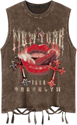 SOLY HUX Men's Summer Gothic Tank Top Graphic Print Distressed Sleeveless Shirts Vintage Hip-hop Vest in Kuwait