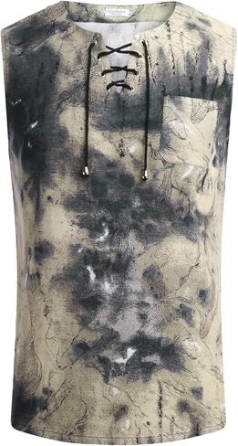 COOFANDY Men's Cotton Linen Tank Top Shirts Casual Sleeveless Lace Up Beach Hippie Tops Bohemian Renaissance Pirate Tunic in Saudi Arabia