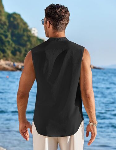 COOFANDY Men's Summer Beach Tank Tops Sleeveless Button Up Shirt Casual Textured Tank Shirts in Kuwait